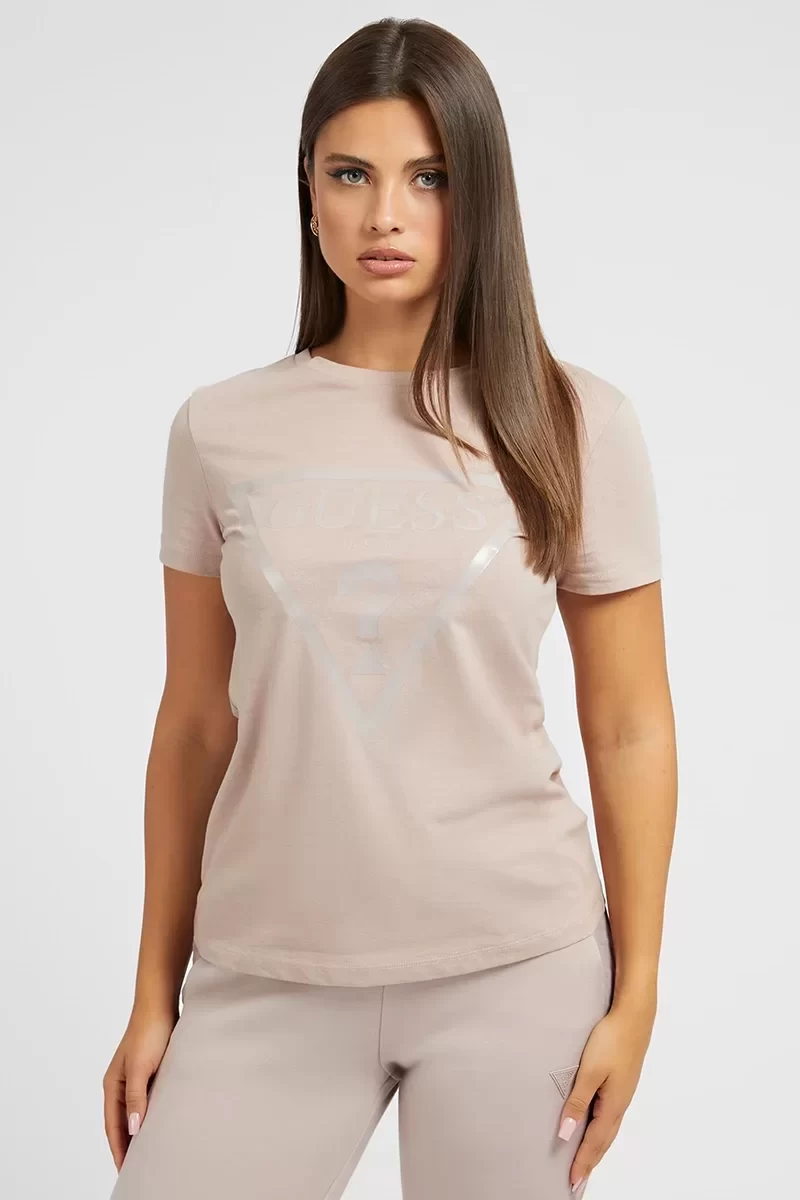 Guess Adele Ss Cn Tee Kadın Bej T-Shirt V2YI07K8HM0-G4Q9
