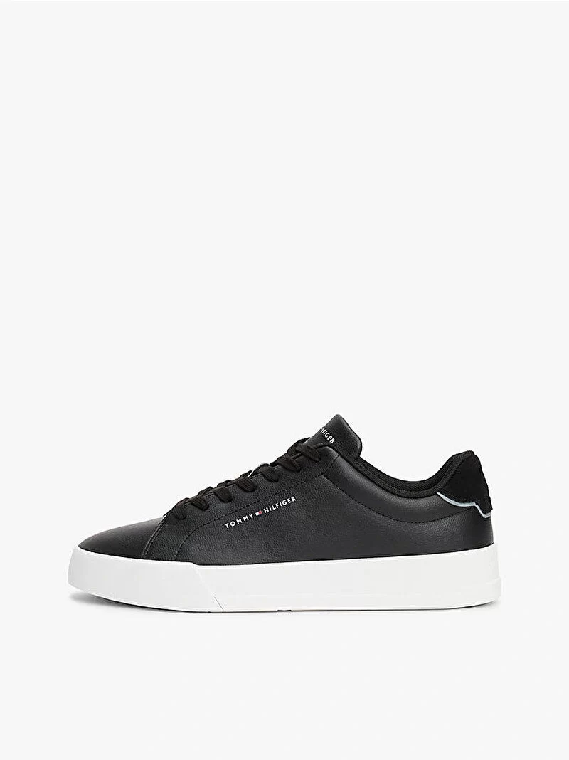 Tommy Hilfiger Erkek Siyah Court Deri Detaylı Sneaker