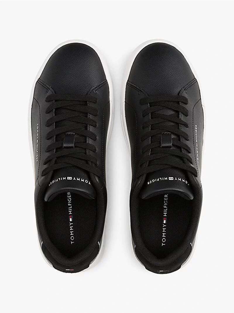 Tommy Hilfiger Erkek Siyah Court Deri Detaylı Sneaker