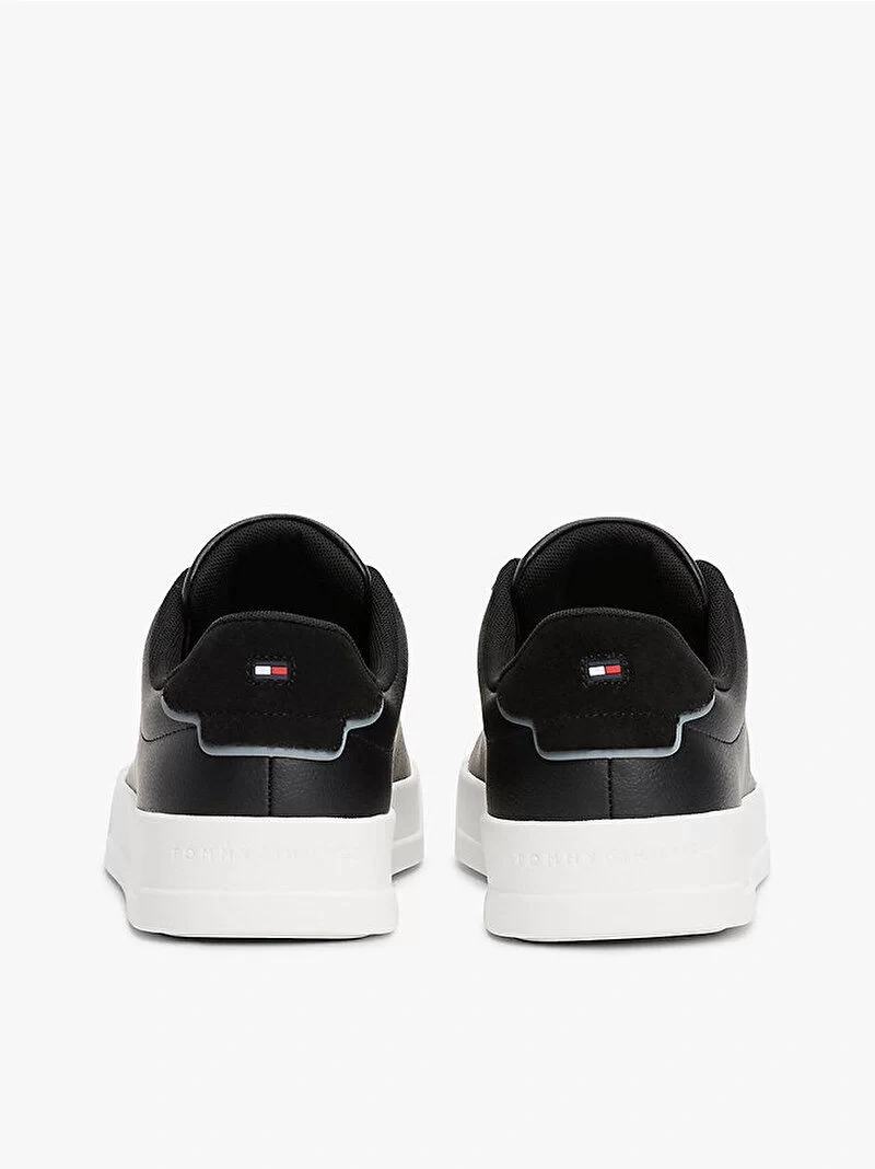 Tommy Hilfiger Erkek Siyah Court Deri Detaylı Sneaker