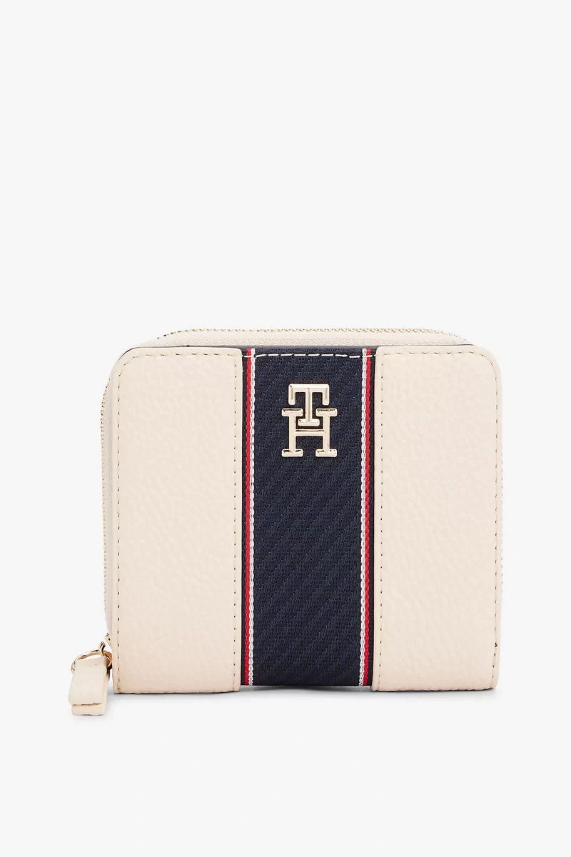 Tommy Hilfiger Kadın TH Monogram Fermuarlı Bej Cüzdan