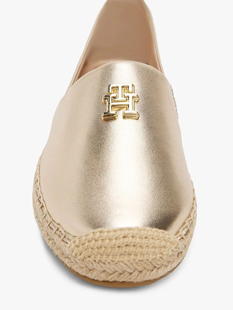 Tommy Hilfiger Kadın Gümüş Deri Metalik Logolu Espadril