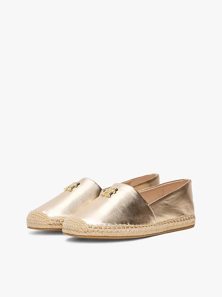 Tommy Hilfiger Kadın Gümüş Deri Metalik Logolu Espadril