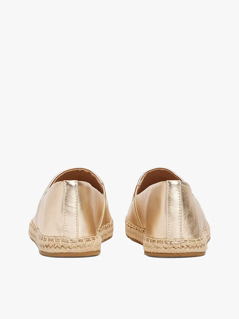 Tommy Hilfiger Kadın Gümüş Deri Metalik Logolu Espadril