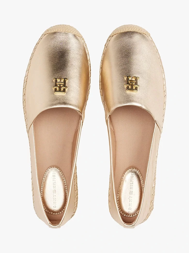 Tommy Hilfiger Kadın Gümüş Deri Metalik Logolu Espadril