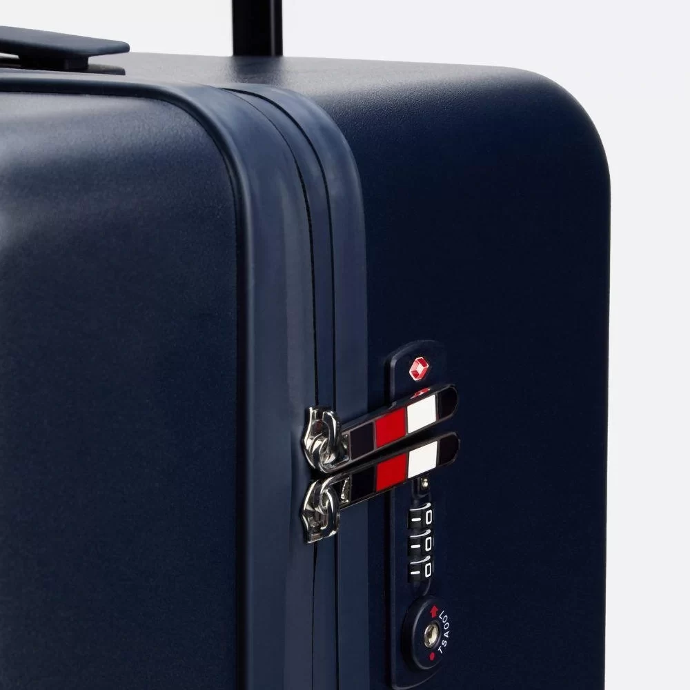 Tommy Hilfiger Logolu Unisex Lacivert Sert Kabuk Valiz
