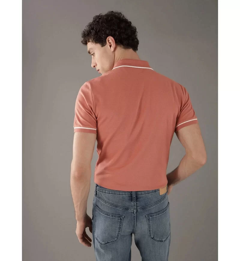 Calvin Klein Erkek Şeritli Logolu Turuncu Polo Yaka T-shirt
