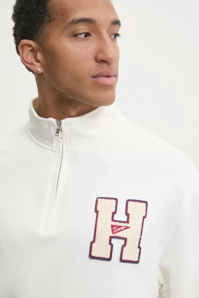 Tommy  Jeans  Erkek Beyaz Fermuarlı Sweatshirt