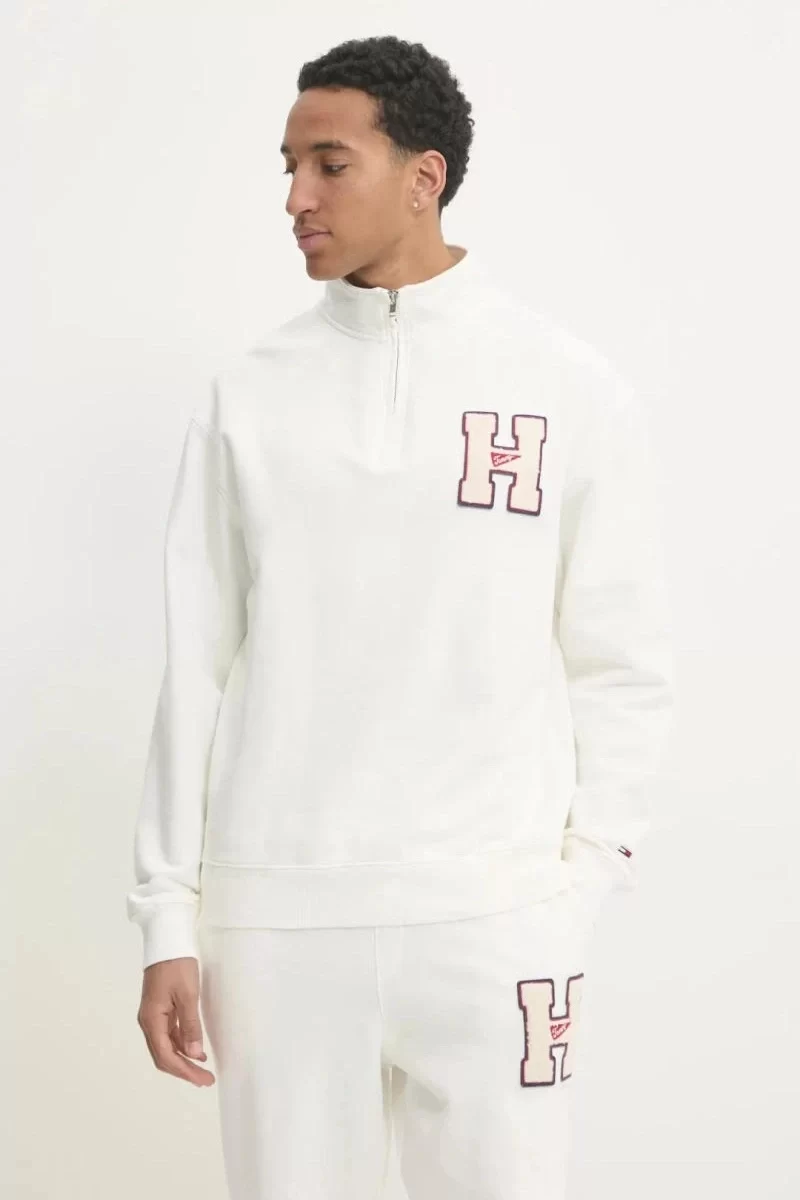 Tommy  Jeans  Erkek Beyaz Fermuarlı Sweatshirt
