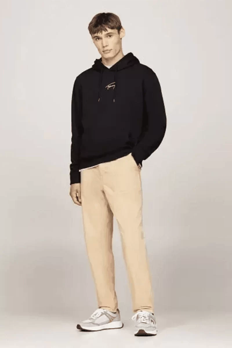 Tommy Jeans Erkek Altın İmza Logolu Kapüşonlu Sweatshirt