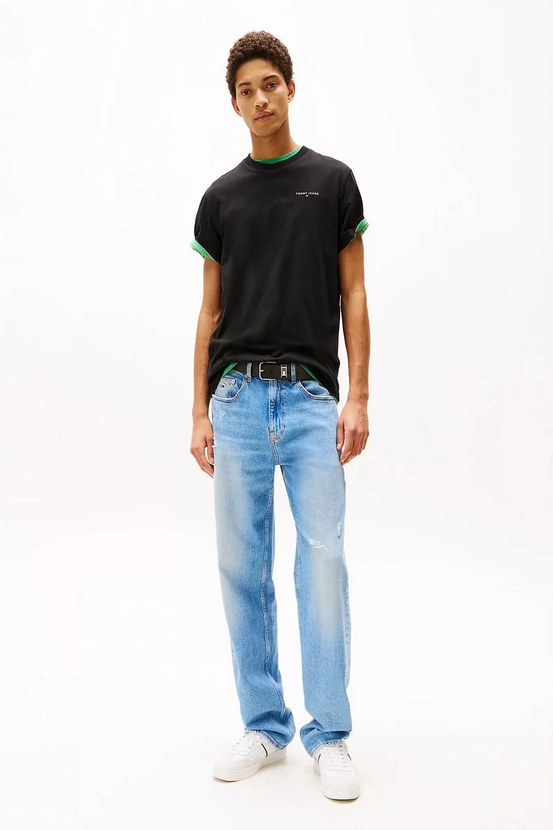 Tommy Jeans Erkek   Logolu Siyah  Slim T-Shirt