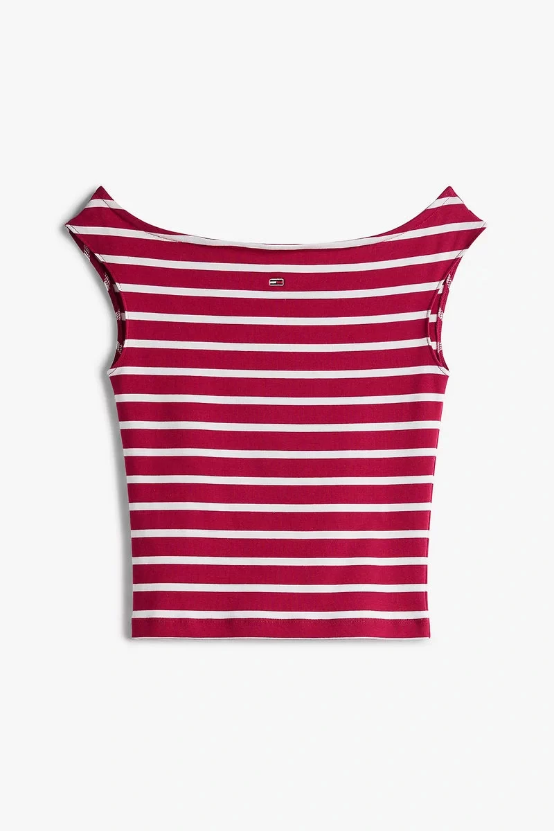 Tommy  Jeans Kadın   Çizgili Tekne Yaka Slim T-Shirt