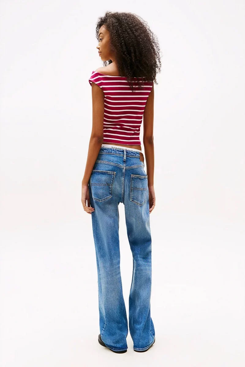 Tommy  Jeans Kadın   Çizgili Tekne Yaka Slim T-Shirt