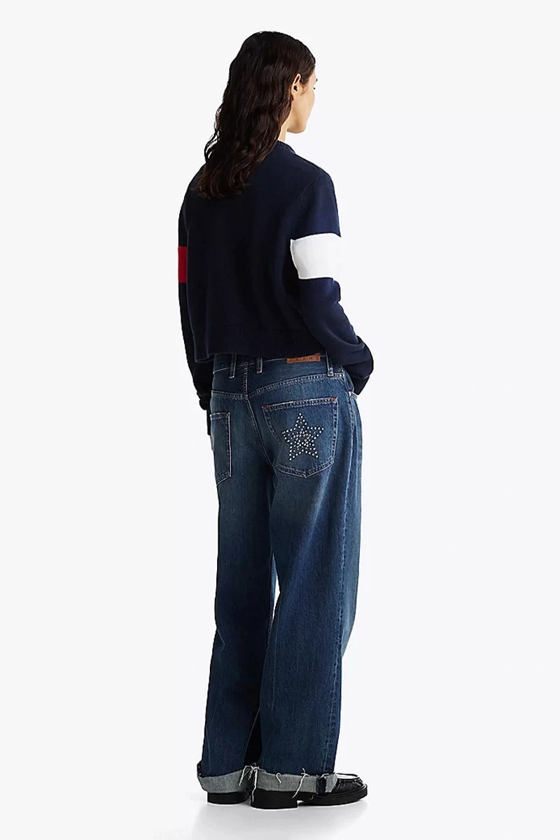 Tommy Hilfiger Kadın Renk Bloklu Lacivert Bayrak Kazak