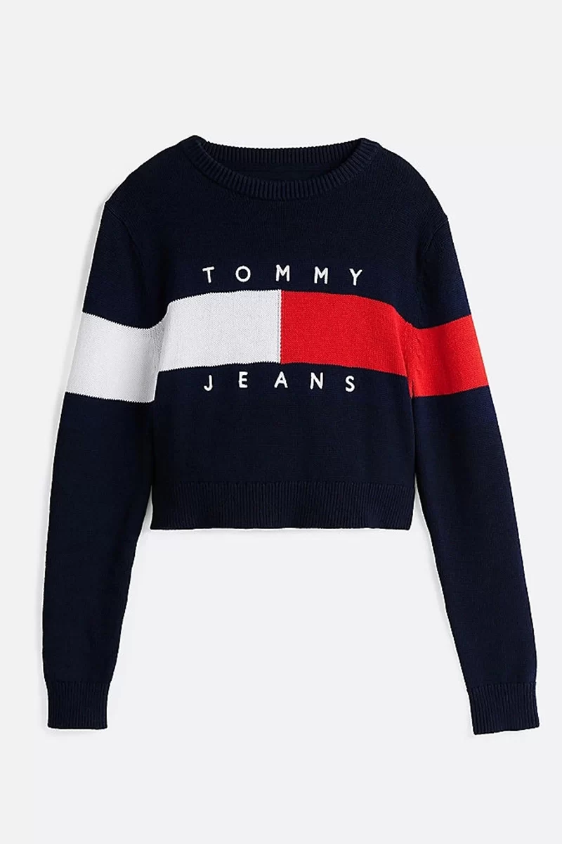 Tommy Hilfiger Kadın Renk Bloklu Lacivert Bayrak Kazak