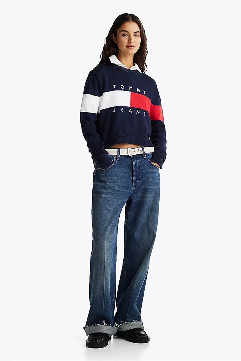 Tommy Hilfiger Kadın Renk Bloklu Lacivert Bayrak Kazak