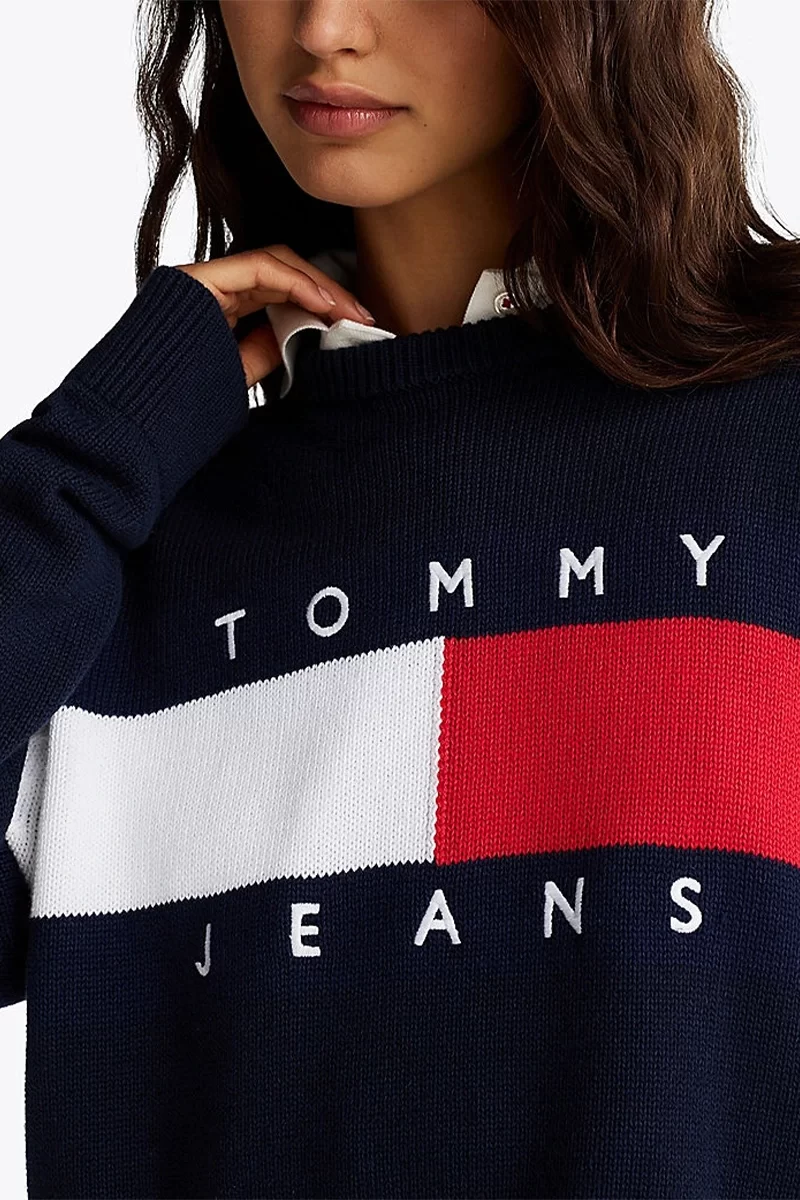 Tommy Hilfiger Kadın Renk Bloklu Lacivert Bayrak Kazak