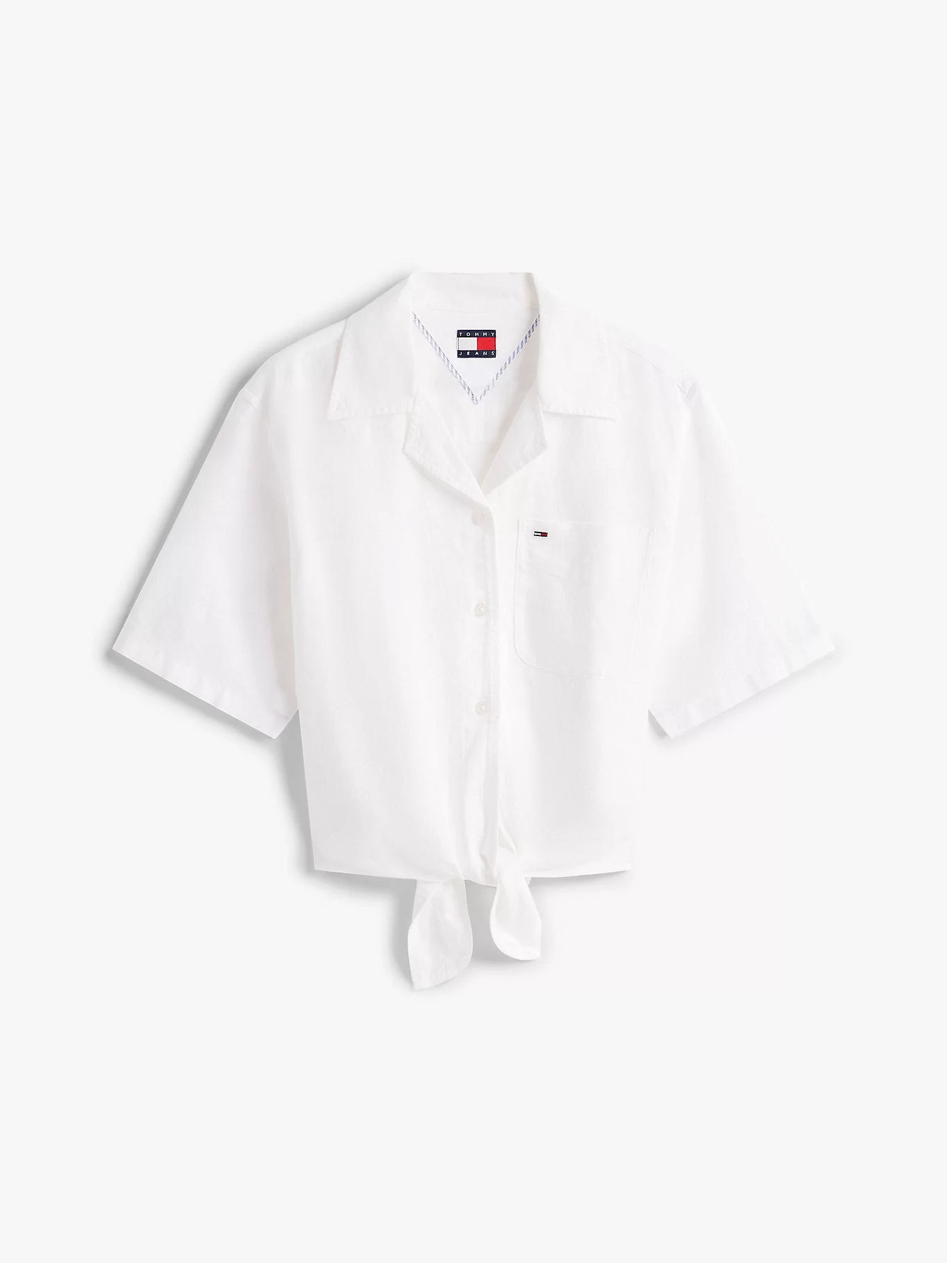 Tommy Hilfiger Kadın Beyaz Kısa Kollu Keten Kısa Gömlek