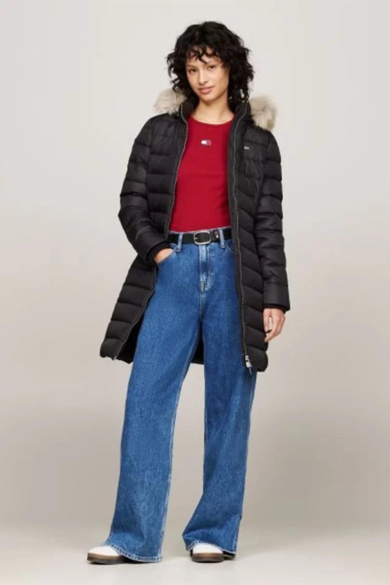 Tommy Jeans Kadın Kürk Kaplamalı Siyah Mont