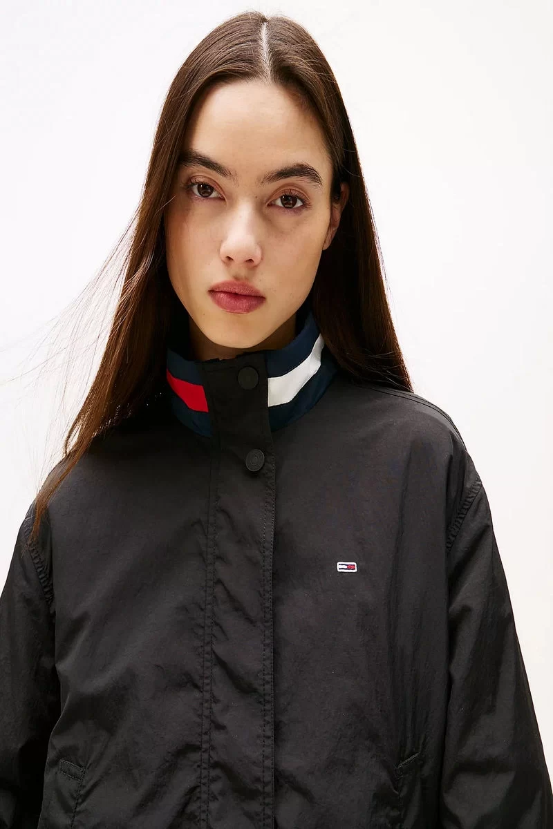 Tommy Hilfiger Logo Yaka Su İtici Siyah Ceket