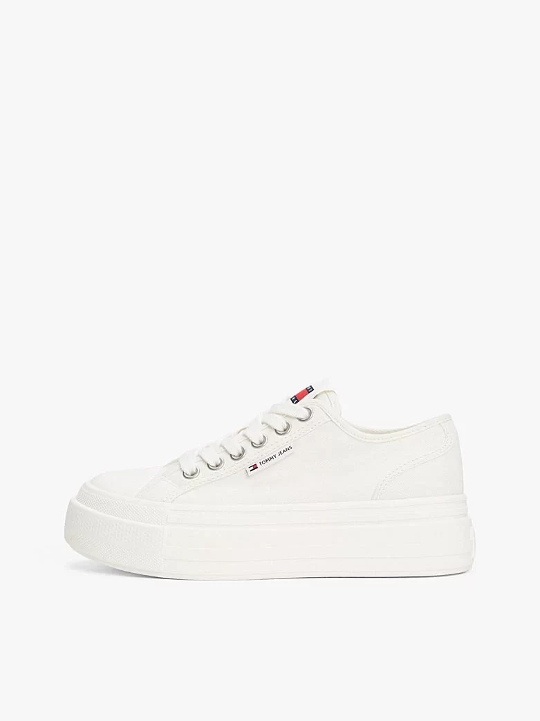 Tommy Hilfiger Kadın Bej Platform Tabanlı Kanvas Sneaker