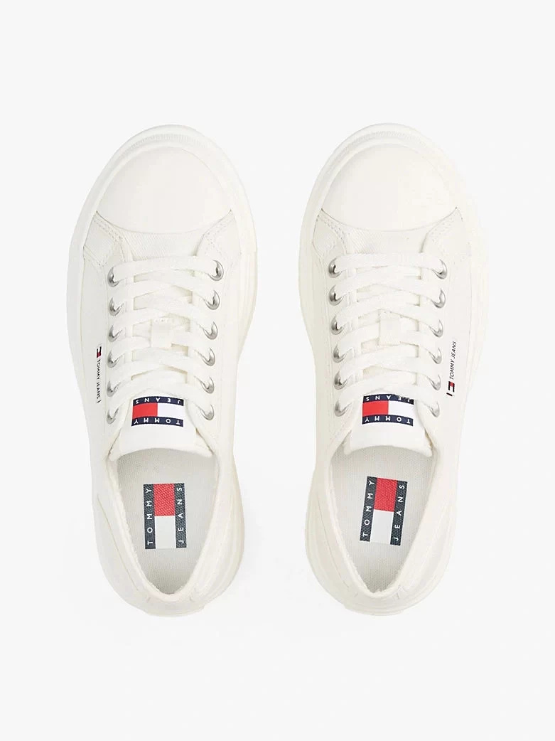 Tommy Hilfiger Kadın Bej Platform Tabanlı Kanvas Sneaker