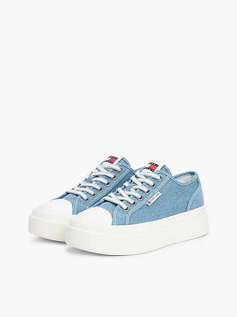 Tommy Hilfiger Kadın Mavi Platform Tabanlı Kanvas Sneaker