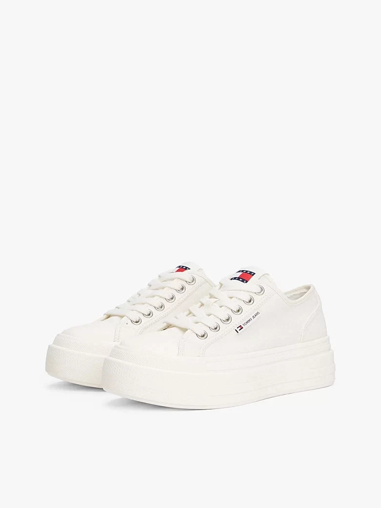 Tommy Hilfiger Kadın Bej Platform Tabanlı Kanvas Sneaker