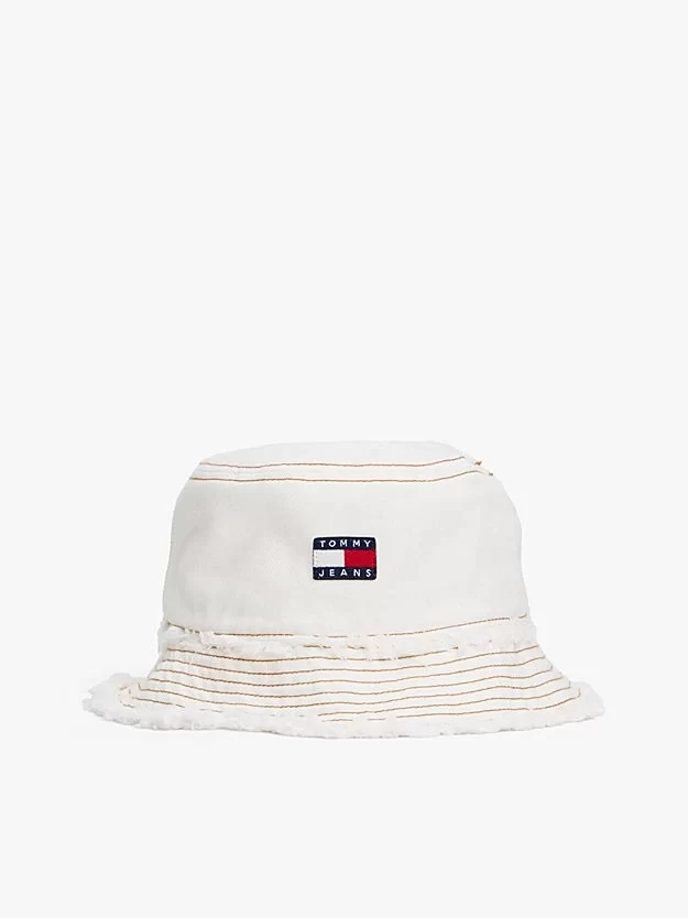 Tommy Hilfiger Kadın  Beyaz Miras Yıpranmış Kot Kova Şapka