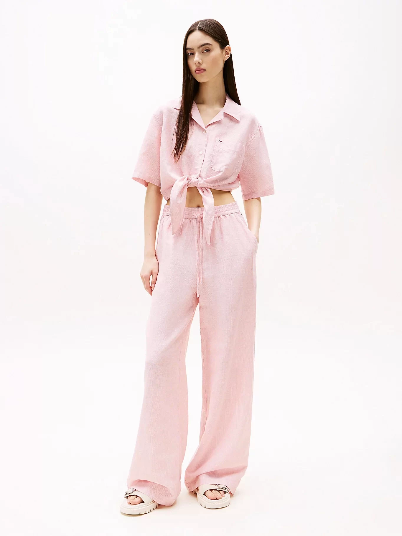 Tommy Jeans Kadın Pembe Saf Keten Pantolon