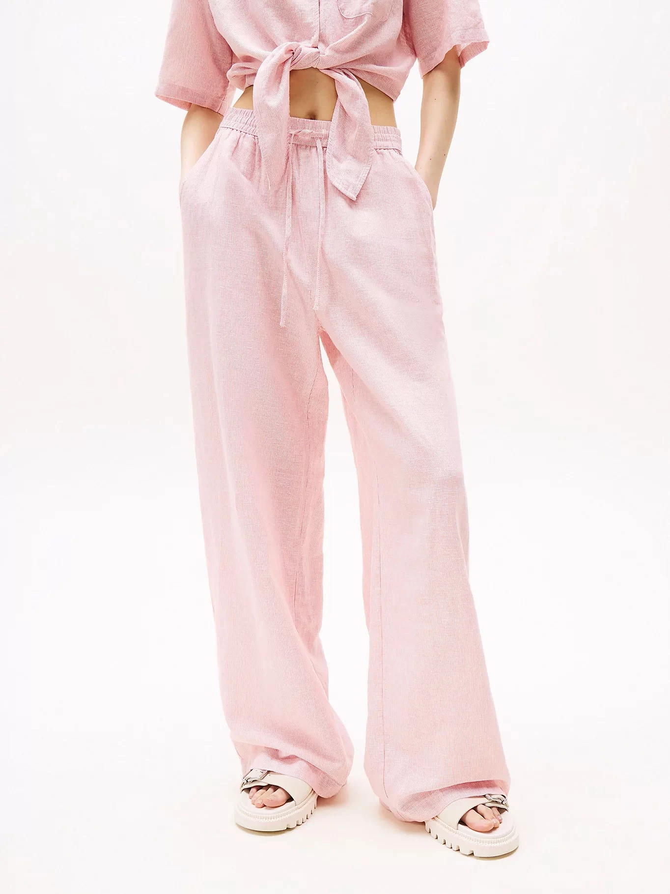 Tommy Jeans Kadın Pembe Saf Keten Pantolon