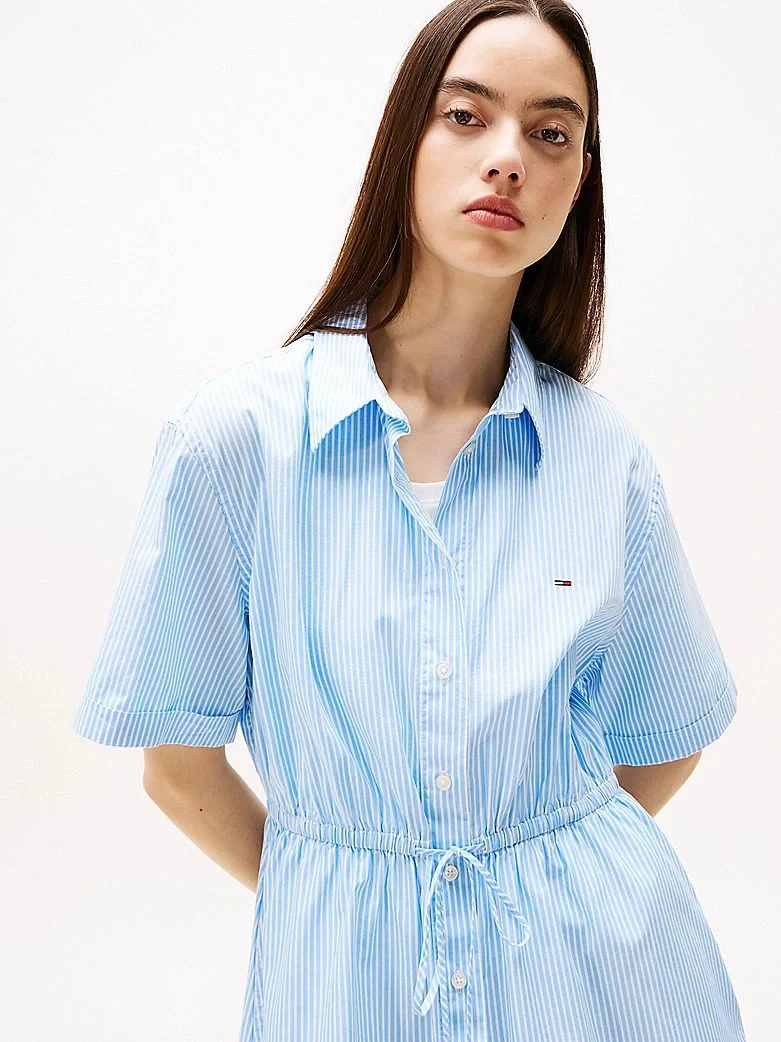 Tommy Hilfiger Kadın Çizgili Rahat Mini Gömlek Elbise