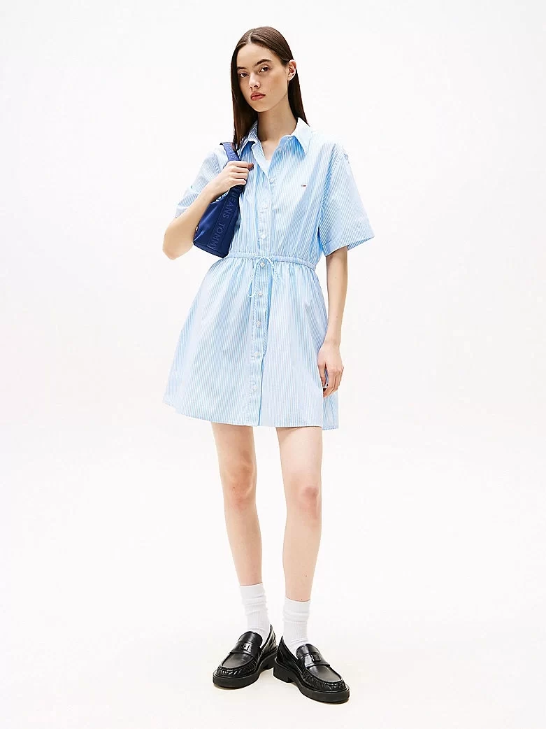 Tommy Hilfiger Kadın Çizgili Rahat Mini Gömlek Elbise