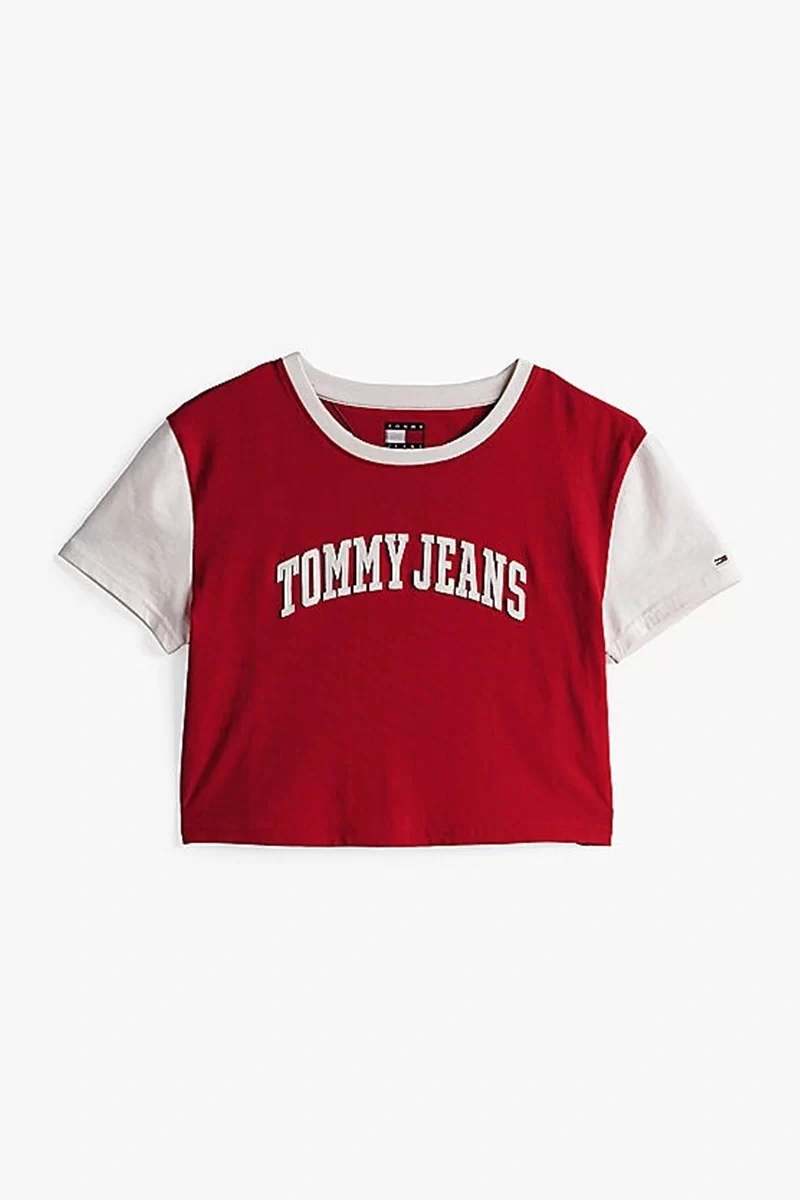 Tommy Hilfiger Kadın Kırmızı Logolu  Crop T-Shirt