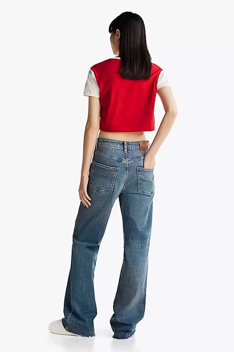 Tommy Hilfiger Kadın Kırmızı Logolu  Crop T-Shirt