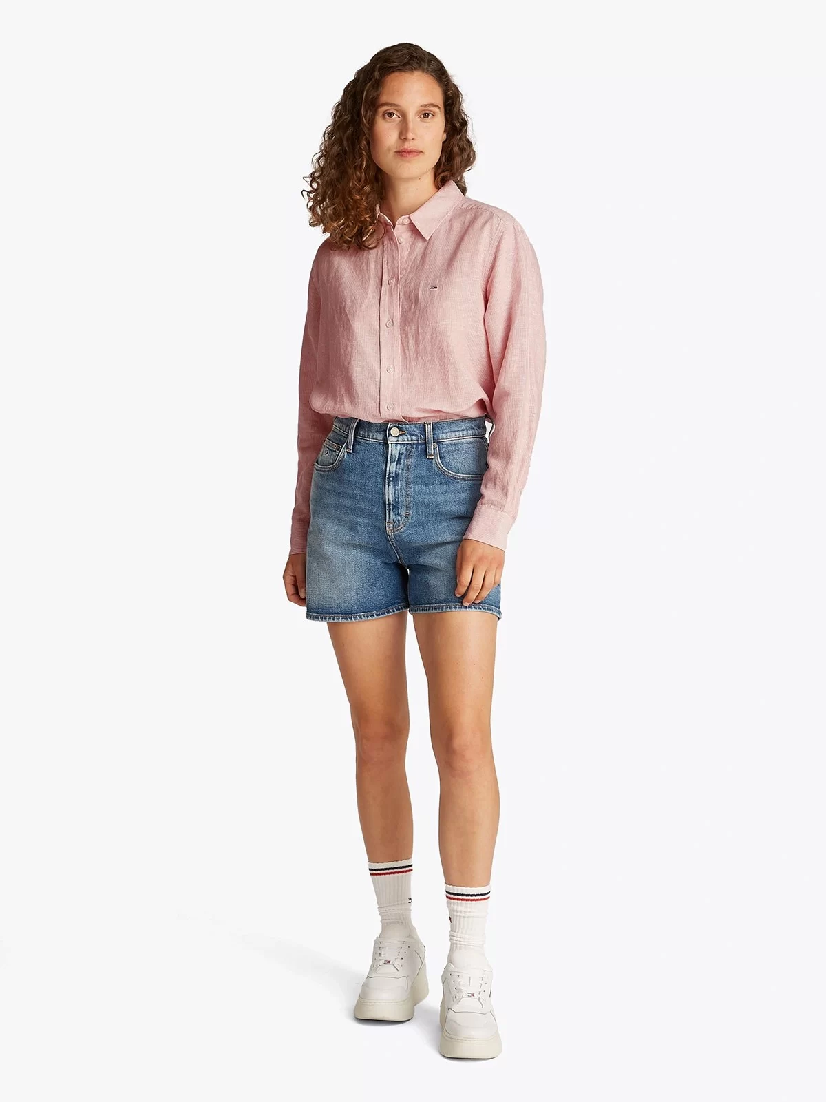 Tommy Jeans Kadın Yavruağzı Relaxed Keten Gömlek