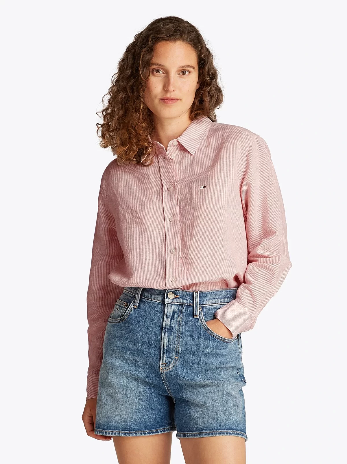 Tommy Jeans Kadın Yavruağzı Relaxed Keten Gömlek