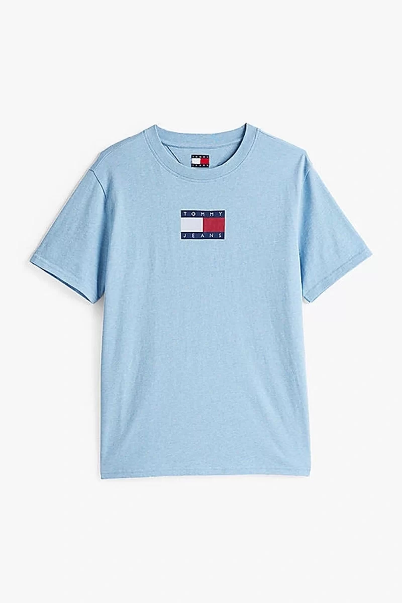 Tommy Hilfiger Kadın Mavi Logolu Rahat Kesim T-Shirt