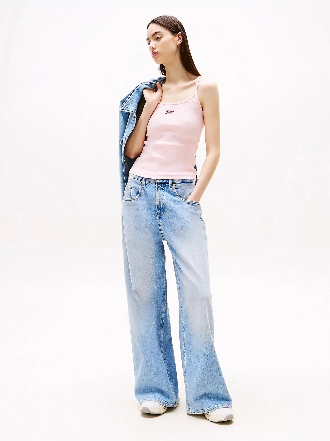 Tommy Hilfiger Kadın Askılı Logolu Pembe Crop Top