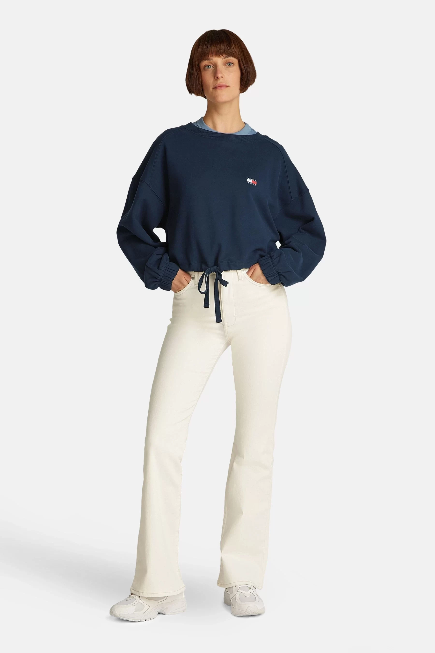 Tommy Jeans Kadın Lacivert Bağcık Detaylı Logolu Sweatshirt
