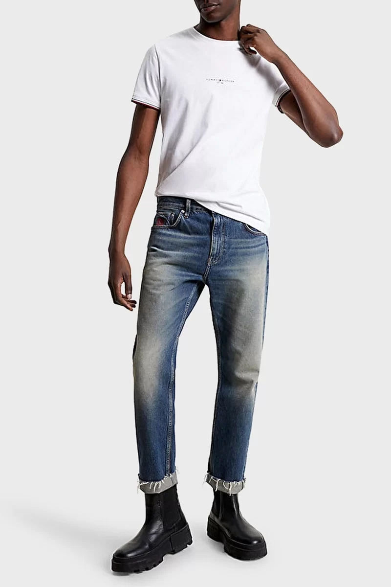 Tommy Hilfiger Bisiklet Yaka Beyaz Erkek T-Shirt