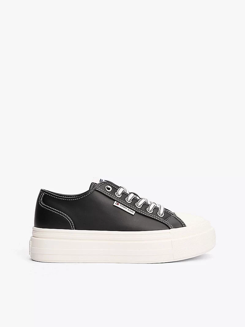 Tommy Hilfiger Kadın Deri Kontrast Dikişli Platform Sneaker