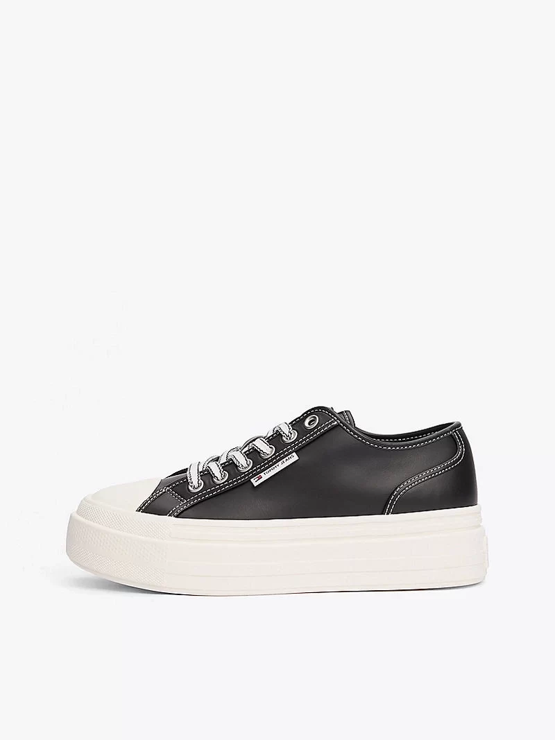 Tommy Hilfiger Kadın Deri Kontrast Dikişli Platform Sneaker