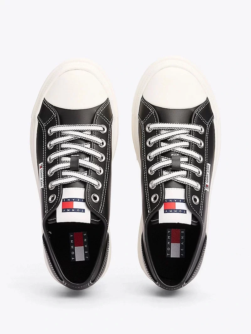 Tommy Hilfiger Kadın Deri Kontrast Dikişli Platform Sneaker