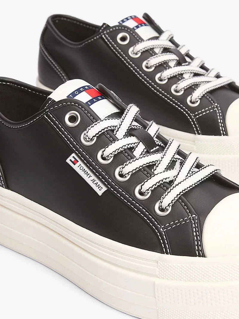 Tommy Hilfiger Kadın Deri Kontrast Dikişli Platform Sneaker