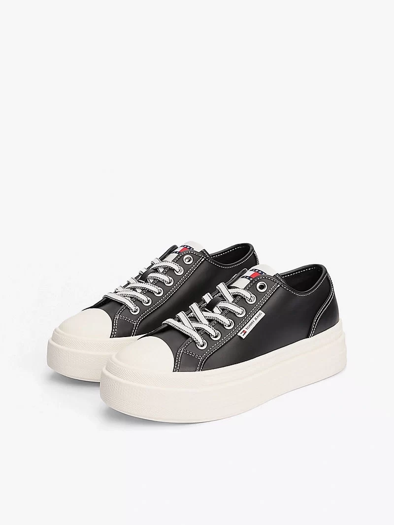 Tommy Hilfiger Kadın Deri Kontrast Dikişli Platform Sneaker