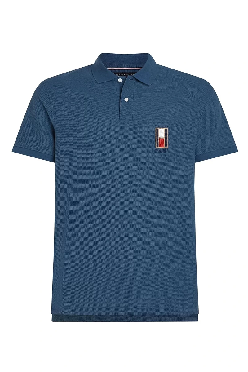 Tommy Hilfiger Erkek Dikey Bayrak Polo Yaka  Mavi T-Shirt