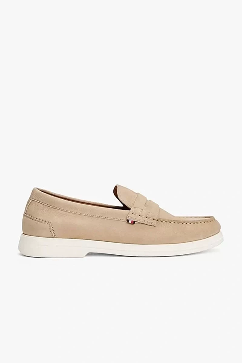 Tommy Hilfiger  Erkek  Bej Deri Logolu  Loafer
