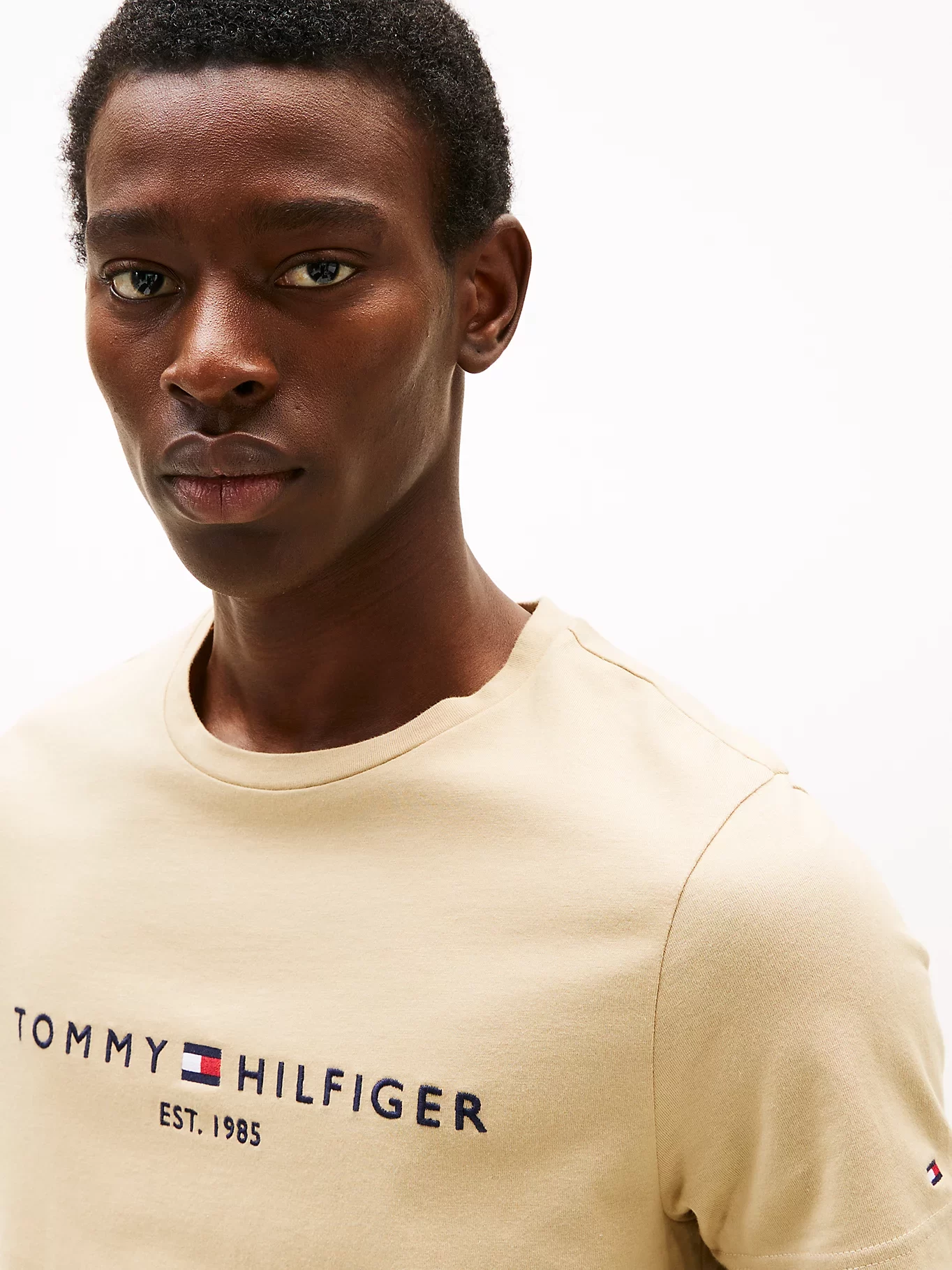 Tommy Hilfiger Erkek Bej Logolu T-Shirt