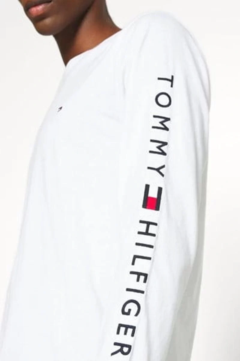 Tommy Hilfiger Erkek Beyaz Jersey Logolu Sweatshırt